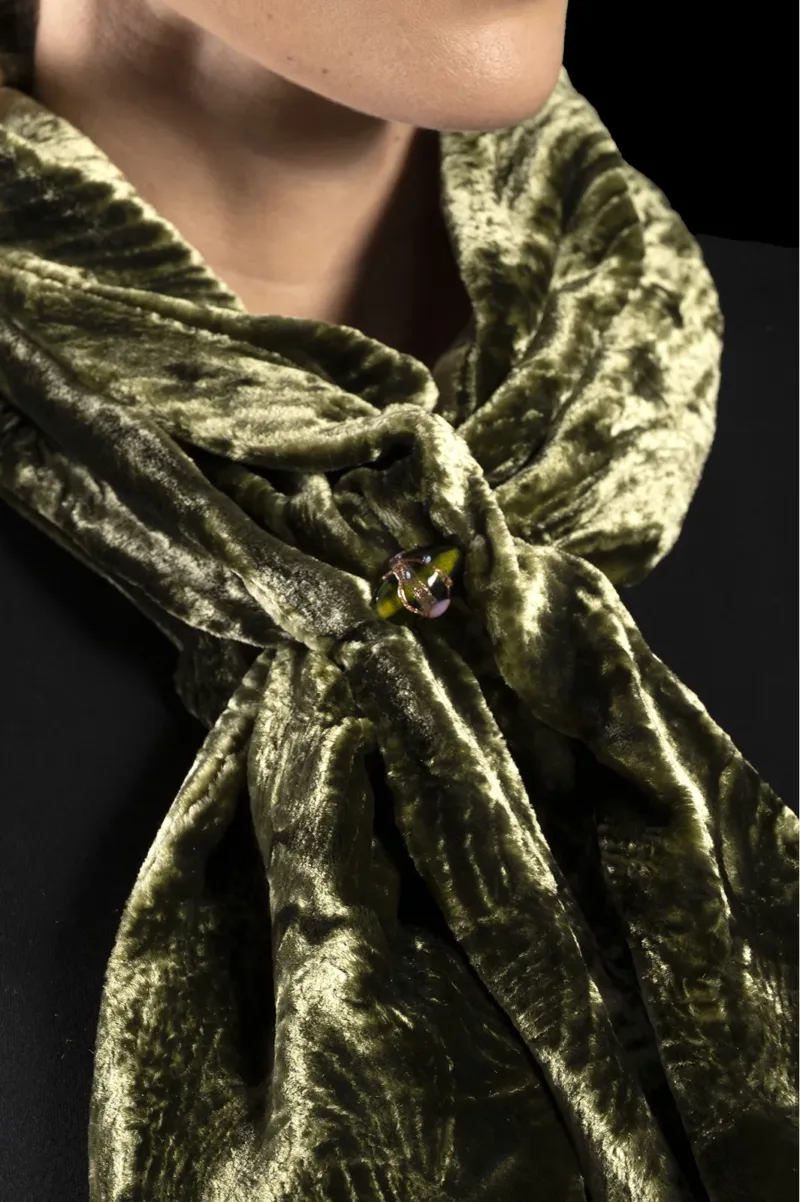 Fortuny furrowed velvet scarf with Murano glass beads