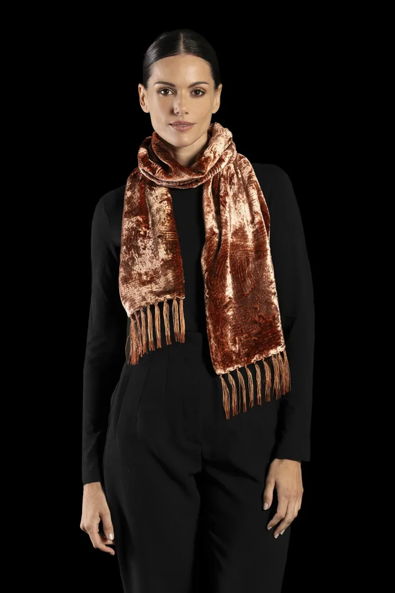 Fortuny furrowed velvet scarf with fringes