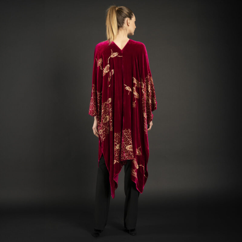 Daphne Printed velvet Long evening coat Japan Magenta Fortuny