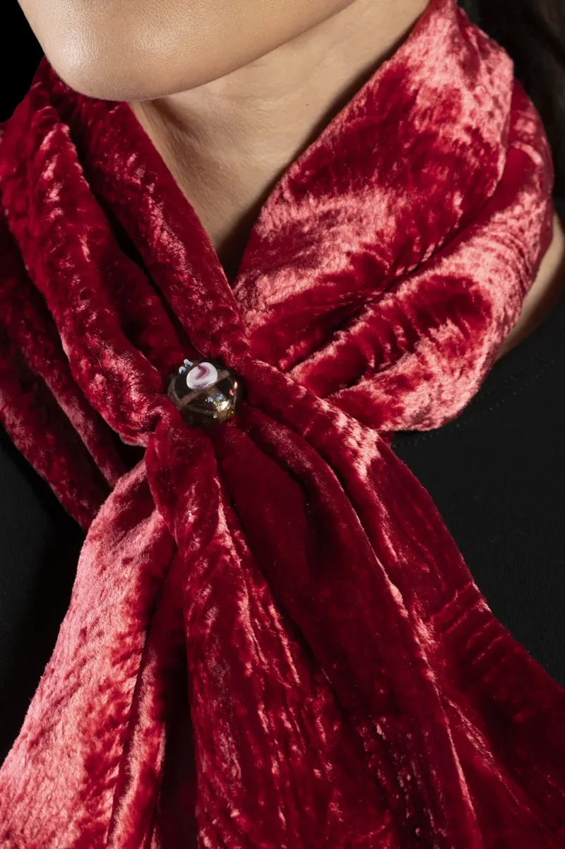 Fortuny furrowed velvet scarf with Murano glass beads